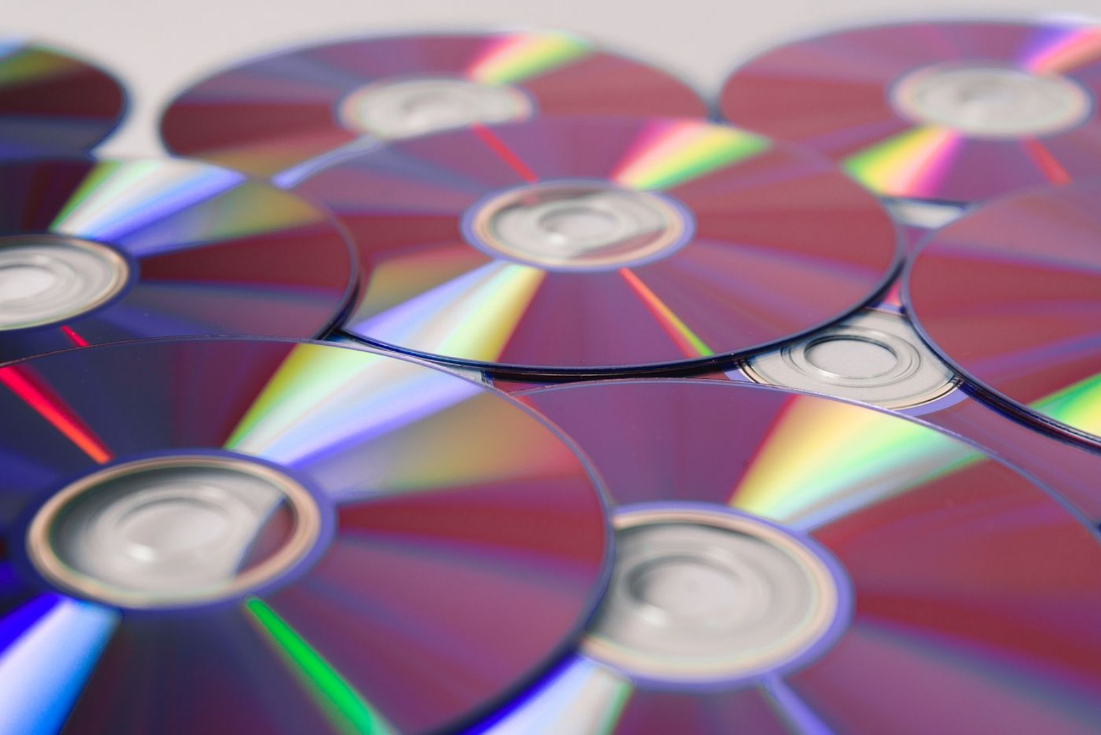 Reflective compact discs in a close-up view